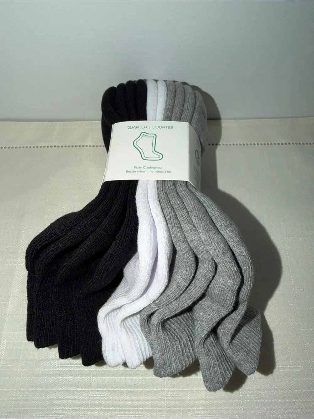 French Connection 5pk White Heather Silver Black Organic Cotton Blend Knit Socks